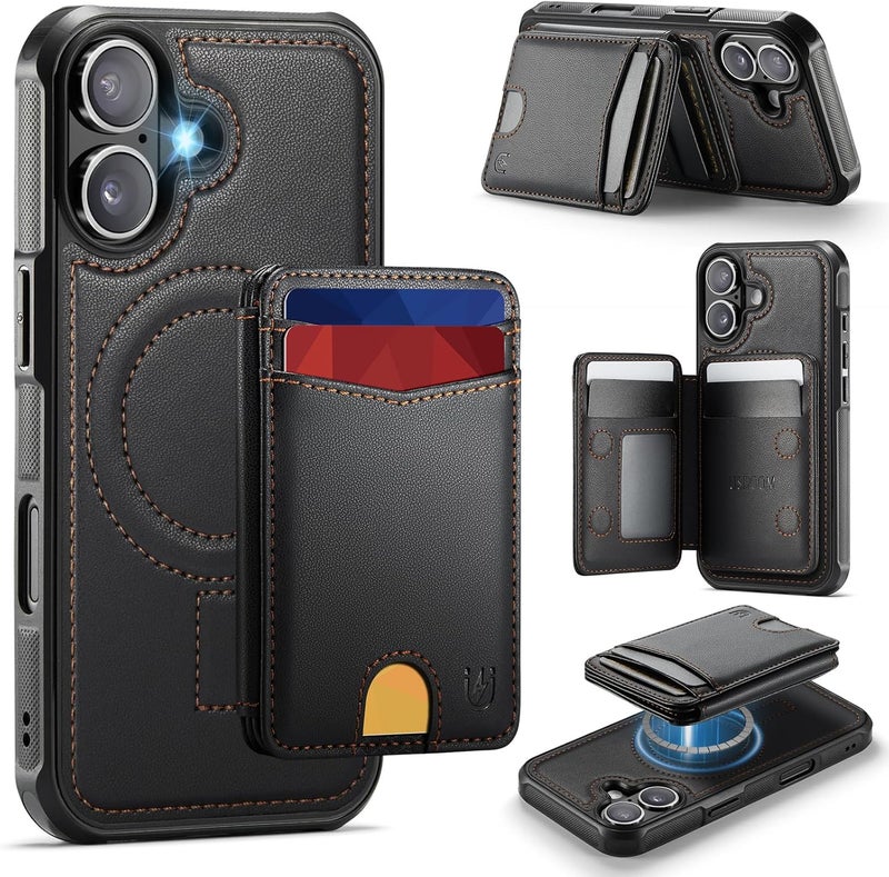 Usroom for iPhone 16 Detachable Wallet Case with Card Holder, 2 in 1 RFID Blocking Credit Slots Kickstand Shockproof Phone Wallet for iPhone 16 6.1" Black - Image 1